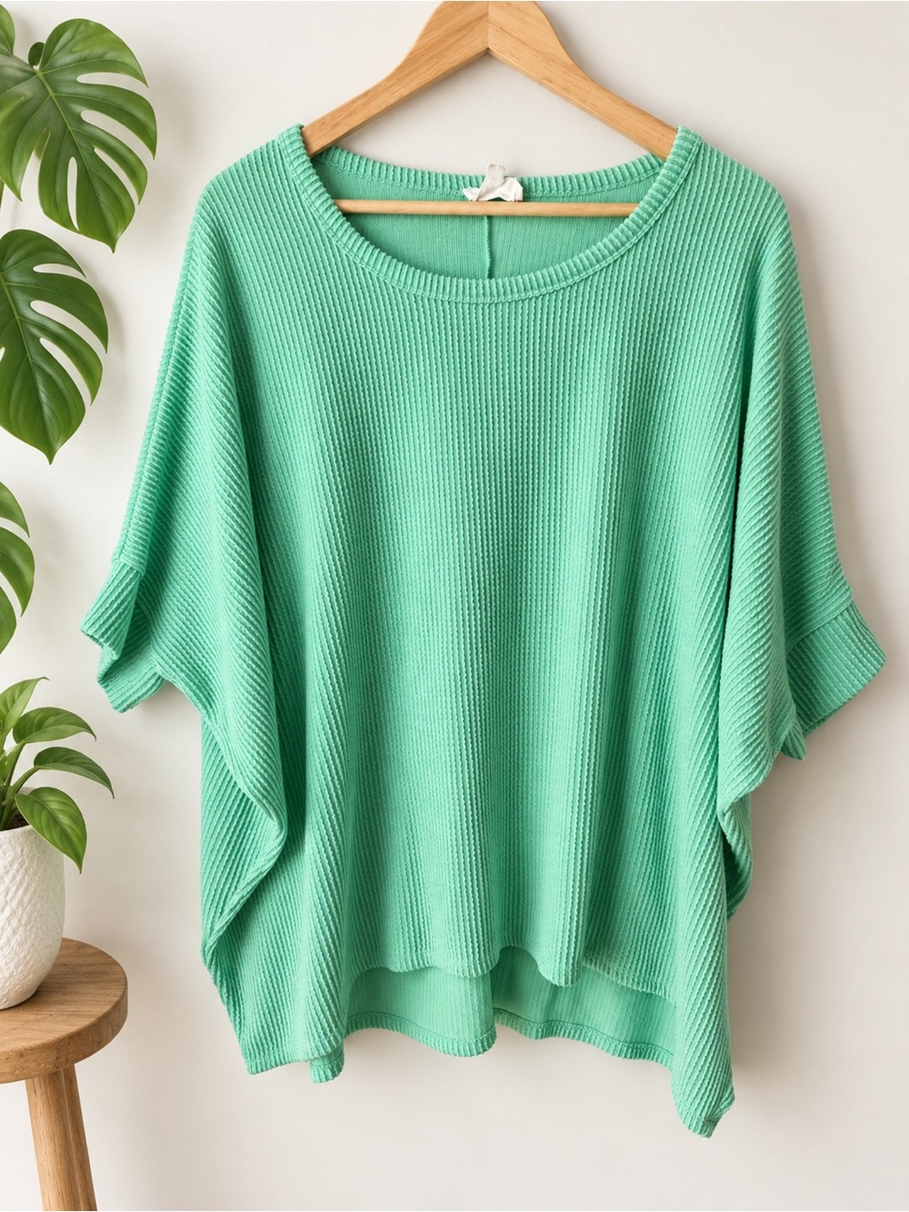 Andree by Unit Light Green Ribbed Dolman Sleeve Top Size Small